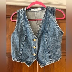 Zara Cropped Denim Vest, Medium Wash, Size Small